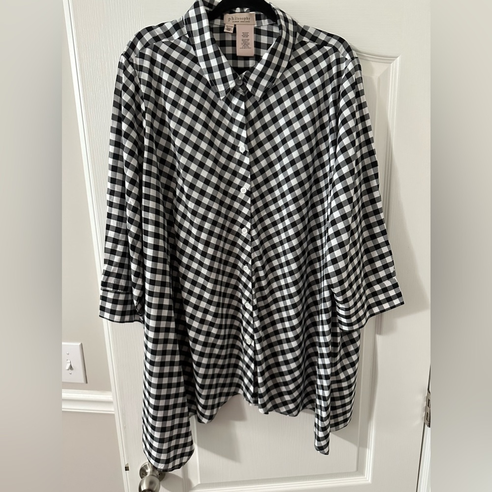 Philosophy Woman 3X Black & White Checked Button-Up Blouse NWOT